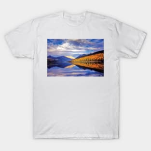 Cloudy Autumn Landscape And Its Reflection Kintla Lake Glacier National Park T-Shirt